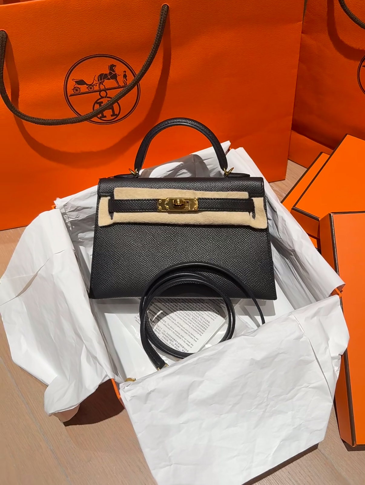 Hermès Kelly Mini 2 Black Gold Buckle Epsom Custom