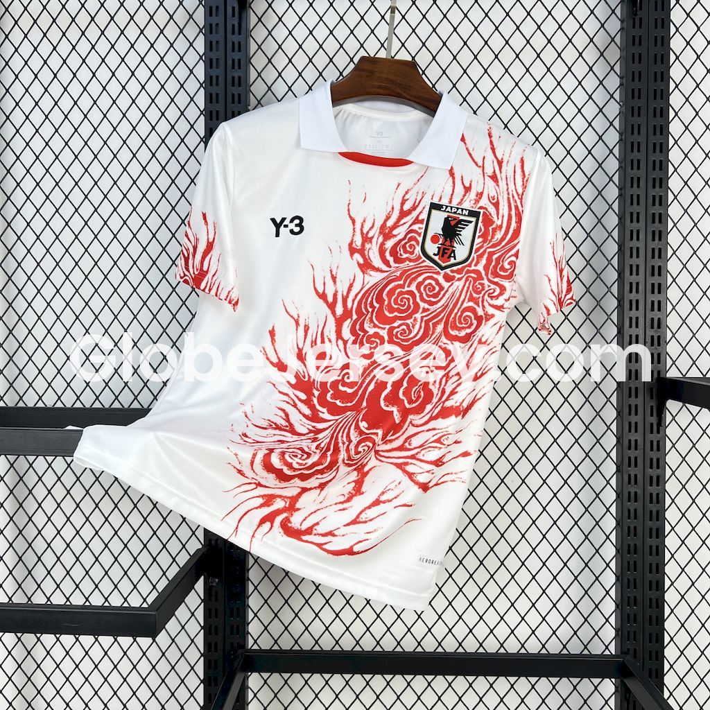 Japan 25-26 Y-3 Red Auspicious Cloud Pattern White Special Jersey - Fans Version