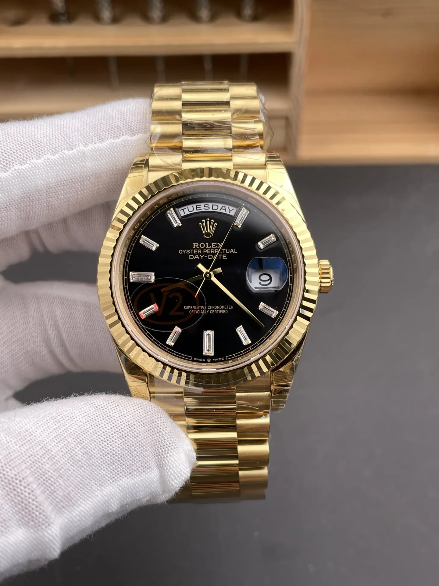 Rolex Day-Date Black Baguette Diamond 40mm