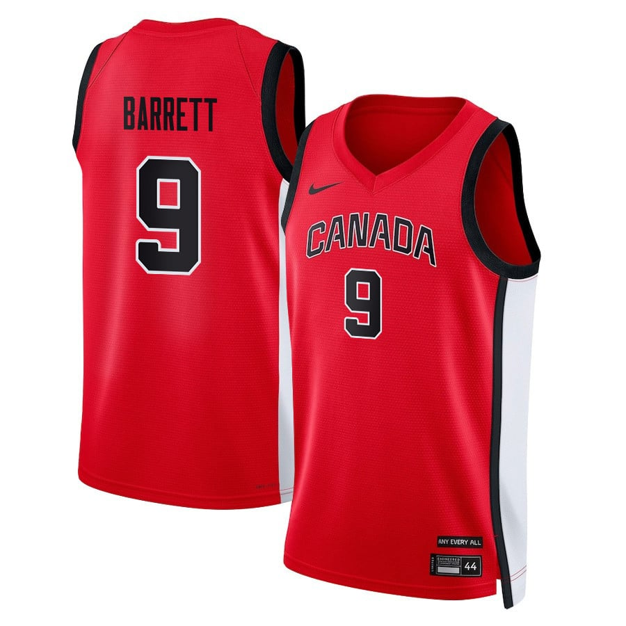 RJ Barrett 9 Canada Basketball Men’s National Team 2024 Swingman Fan Support Team Jersey – Red