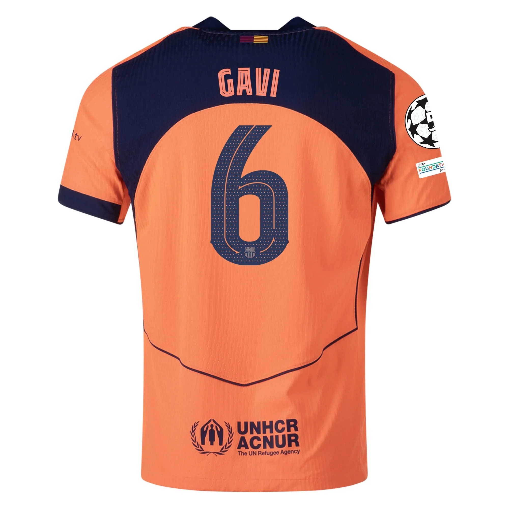 Nike Gavi FC Barcelona Third T90 Authentic Jersey 25/26 w/ Champions League Patches (Mango/Navy)
