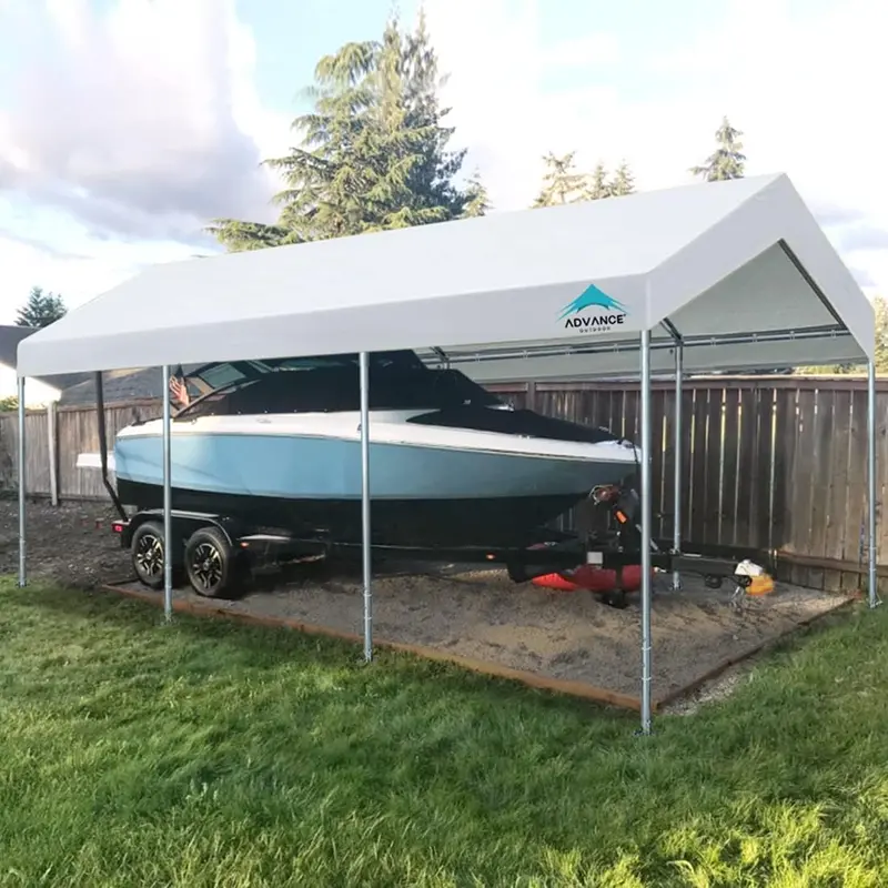 10′ x 20′ Adjustable Height Carport – Heavy-Duty Portable Canopy for Vehicles. Boats. or Events (9.5–11 ft height. Beige)