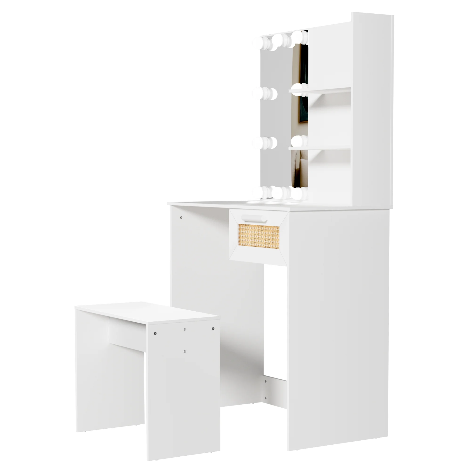 Resenkos Vanity Desk Set with Mirror and Lights for Makeup, 5 Drawers Storage Dresser for Bedroom, White