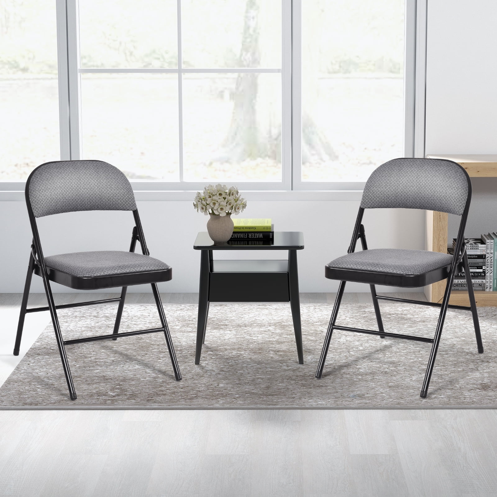 BLACK JAGUAR Fabric Padded Folding Chair Portable Dining Chairs Pack of 4