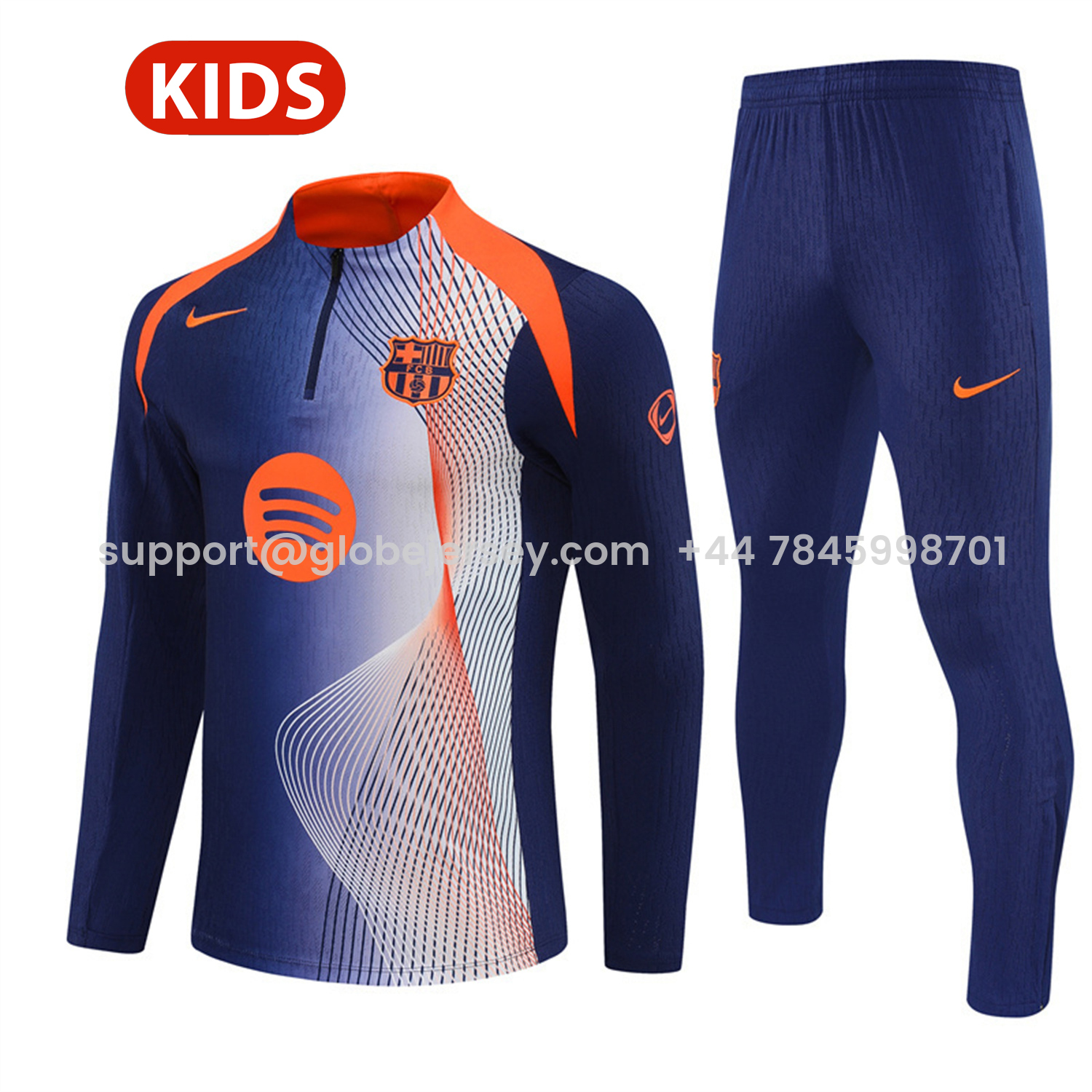 Barcelona 25-26 Kids Long Sleeve Training Set - Red Blue Line Top & Blue Pants