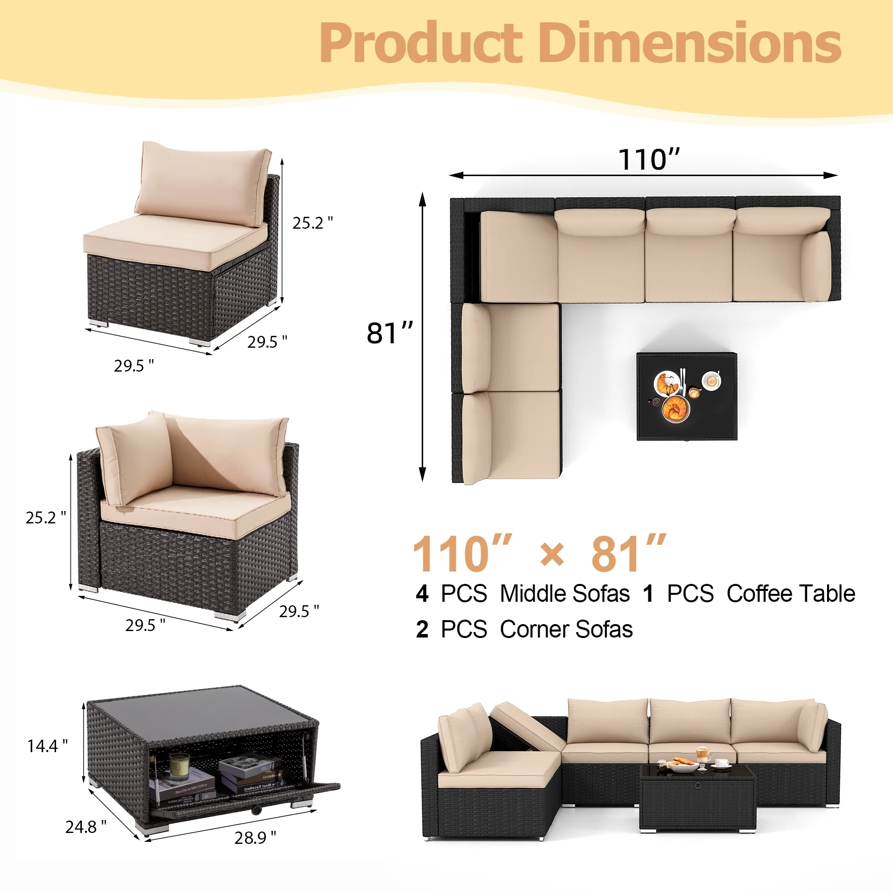 HOMREST 7 Pieces Outdoor Patio Furniture Set with 44