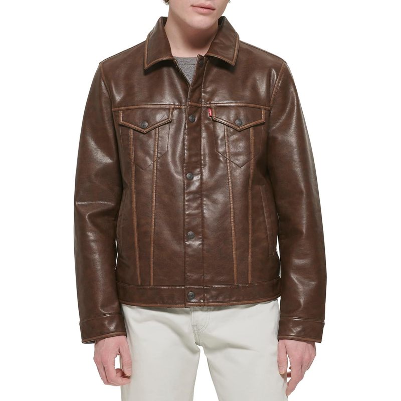 Men's Faux Leather Classic Trucker Jacket