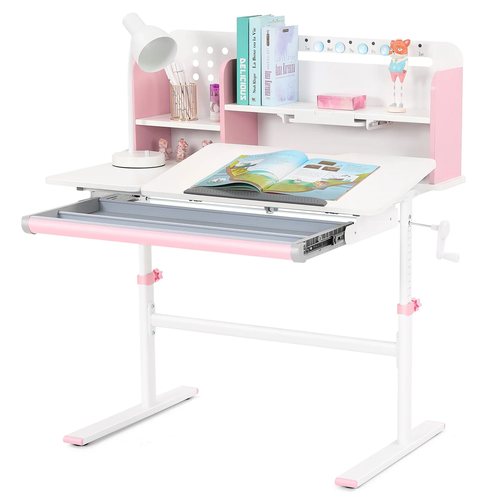 Adjustable Height Ergonomic Kids Study Desk & Chair Set Children Students Drafting Table Home School with Shelf,Drawer(Gray)