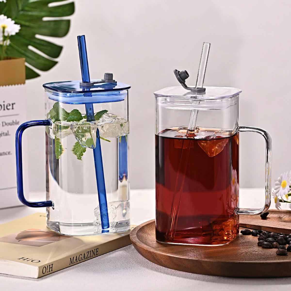 Large square straw cup