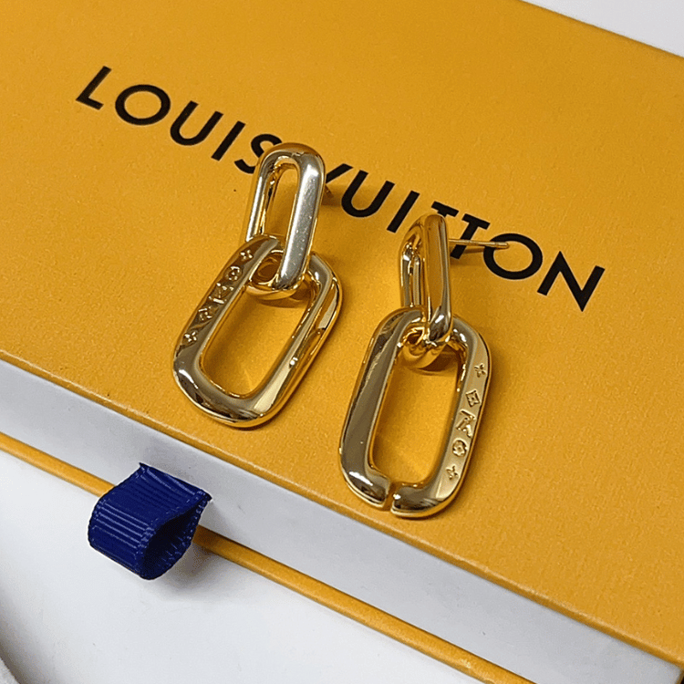Louis Vuitton Lv Chain Link Drop Earrings Gold-Tone