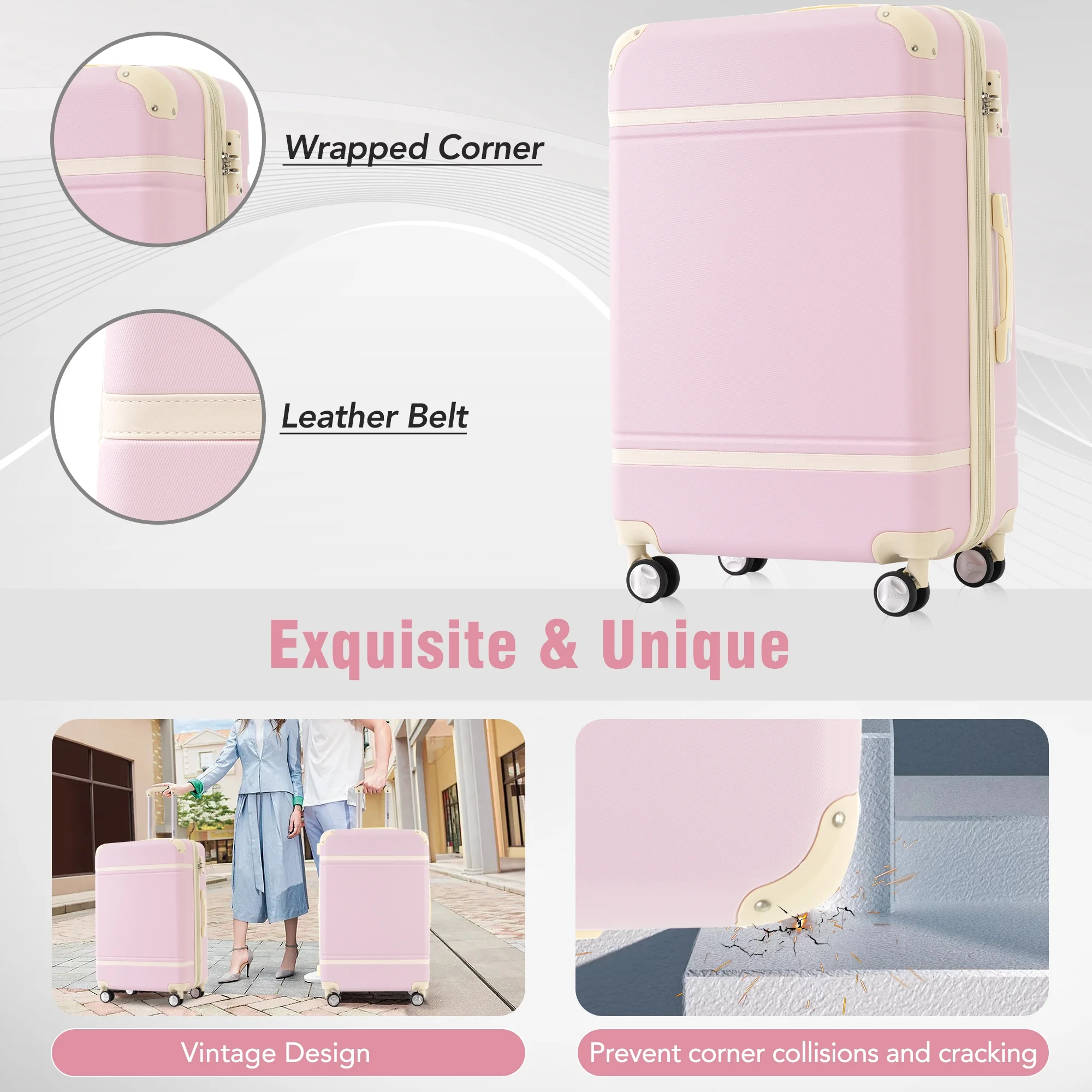 EUROCO 4-Piece Luggage Sets,Hardside Expandable Carry On Suitcase with TSA Lock,Cosmetic Case and Double Spinner Wheels,Lightweight Travel Luggage(20
