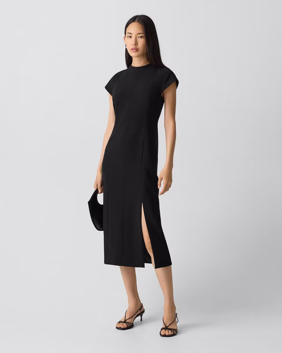 Short-Sleeve Midi Dress in Admiral Crepe