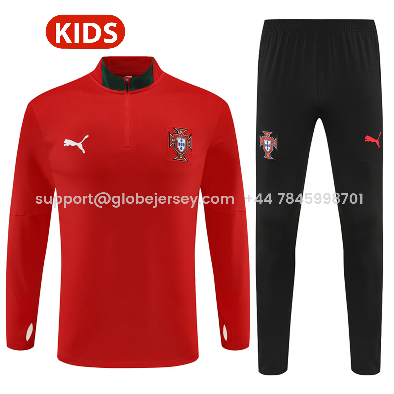 Portugal 25-26 Kids Long Sleeve Training Set - Red Top & Black Pants