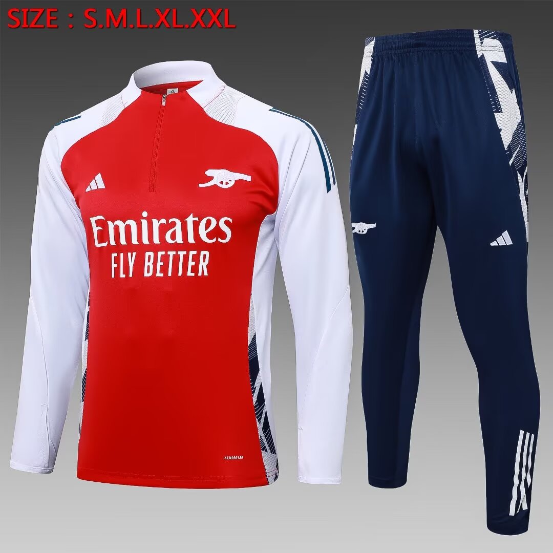 2024/2025 Arsenal Half-Pull Training Suit Red-White Jersey 1:1 Thai Quality