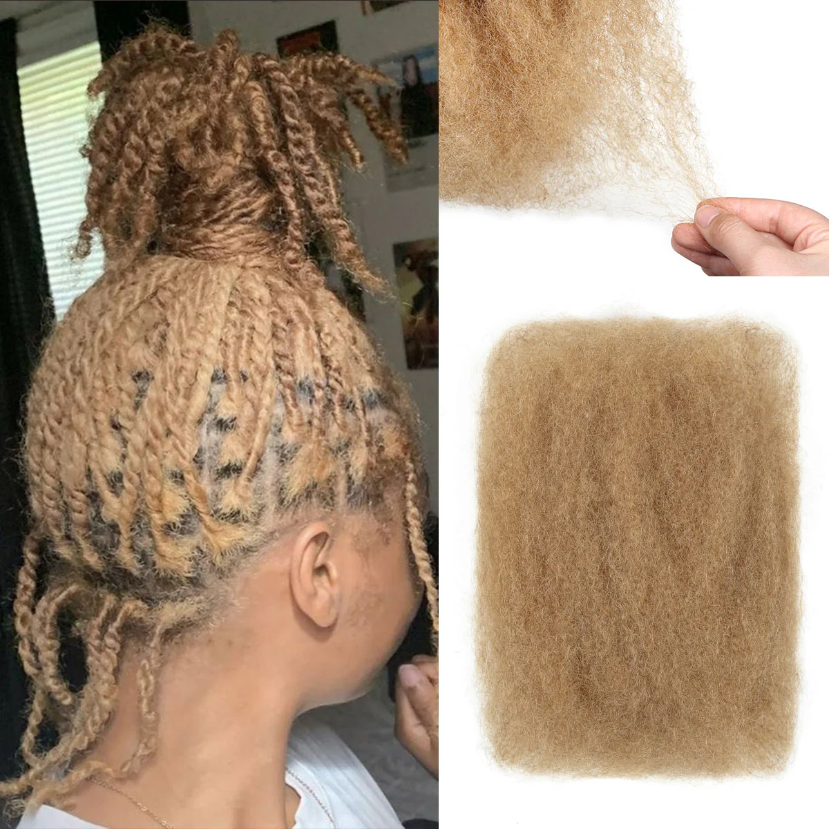 Sangtok Afro Kinkys Bulk Human Hair, 4c Curly Hair for Permanent Sister Locs/ Mini Twists/Braids/Repair Can Dye and Bleach Honey Blonde