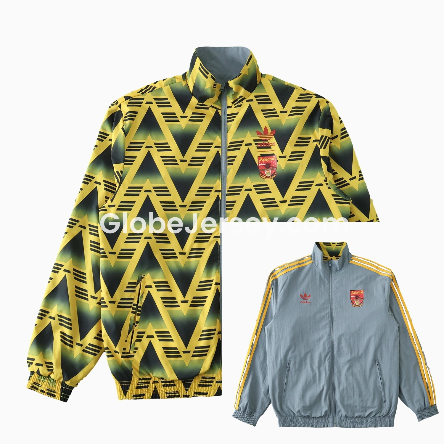 Retro Arsenal 1991-93 Away Double Sided Reversible Windbreaker - Yellow & Grey