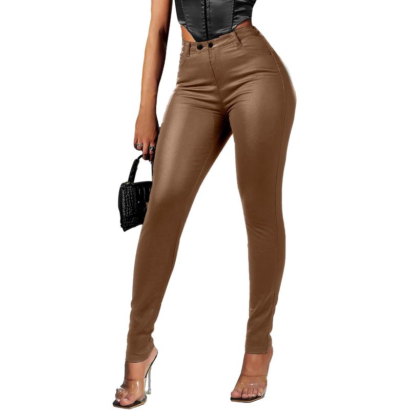 Women Faux Leather High Waist Sexy Leggings Stretchy Skinny Pants