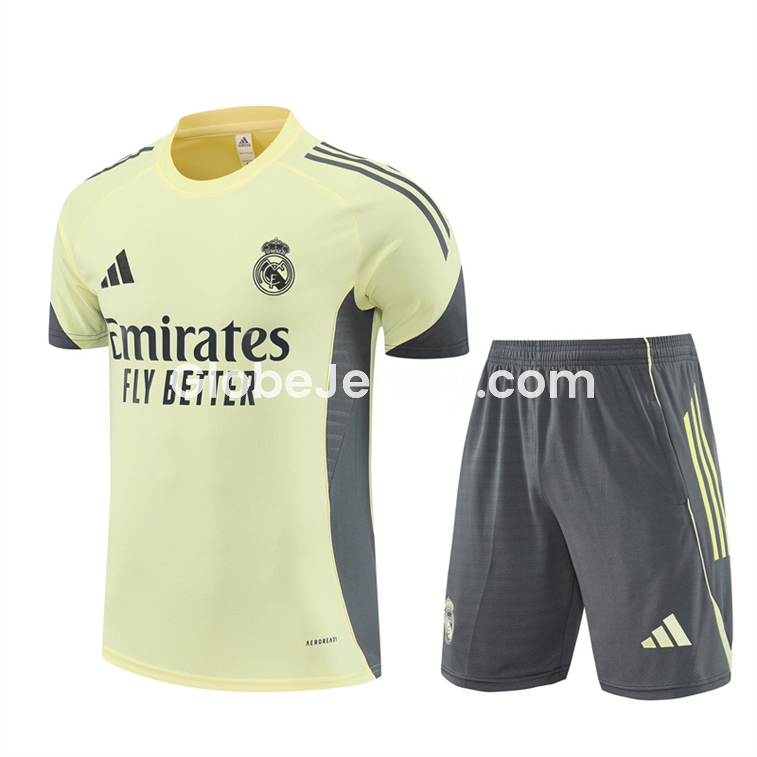 Real Madrid 25-26 Short-Sleeve Training Set - Yellow Top and Grey Shorts