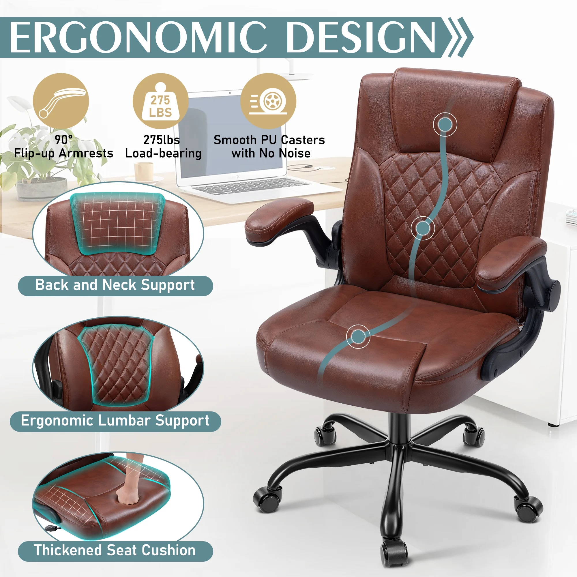 COOLHUT Leather Office Chair, Big and Tall Office Chair 400LBS Wide Seat Ergonomic Computer Desk Chair High Back Executive Leather Chair Adjustable Task Chair Lumbar Back with 8-Year Warranty, Black