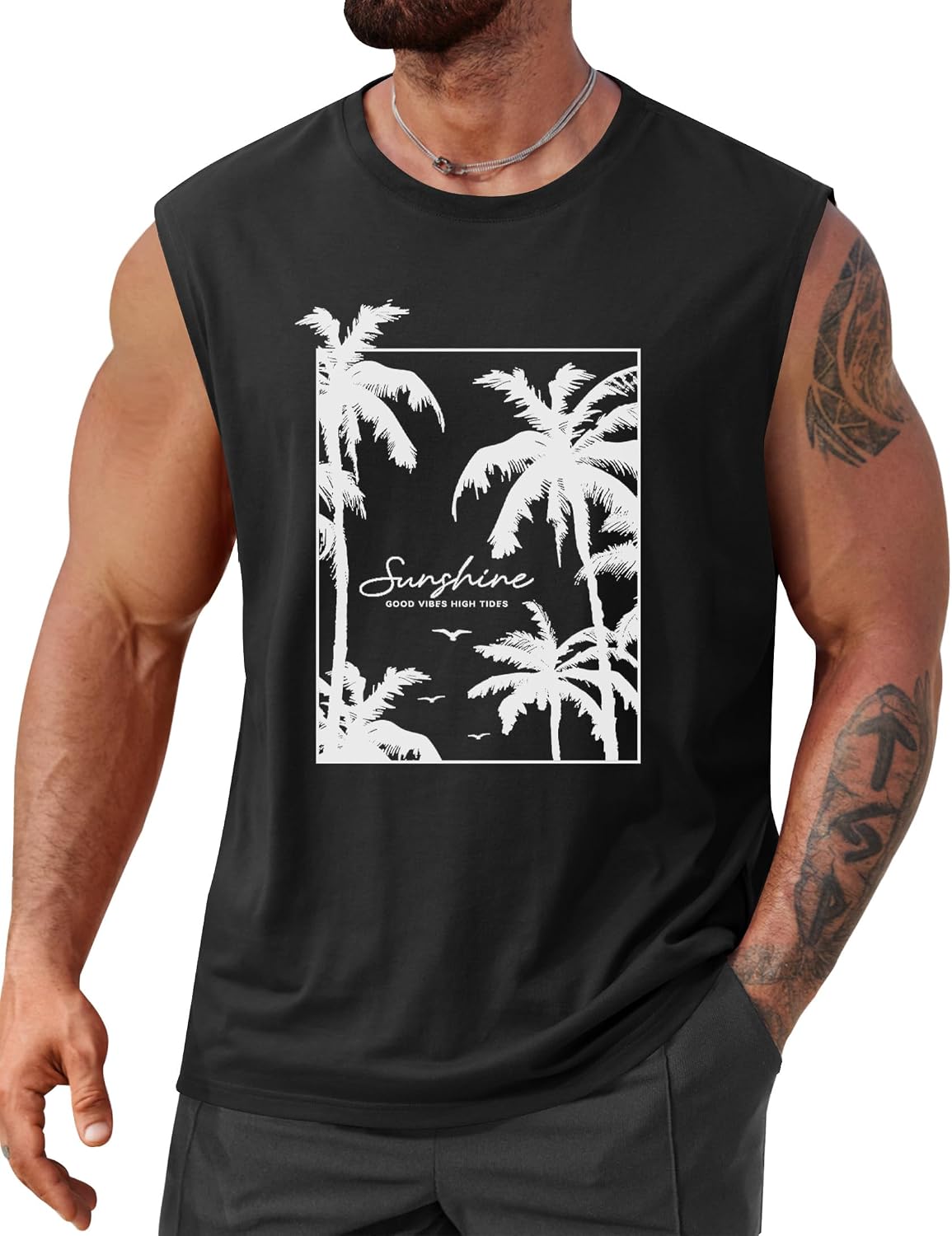 Men's Beach Summer Tank Tops Palm Tree Graphic
