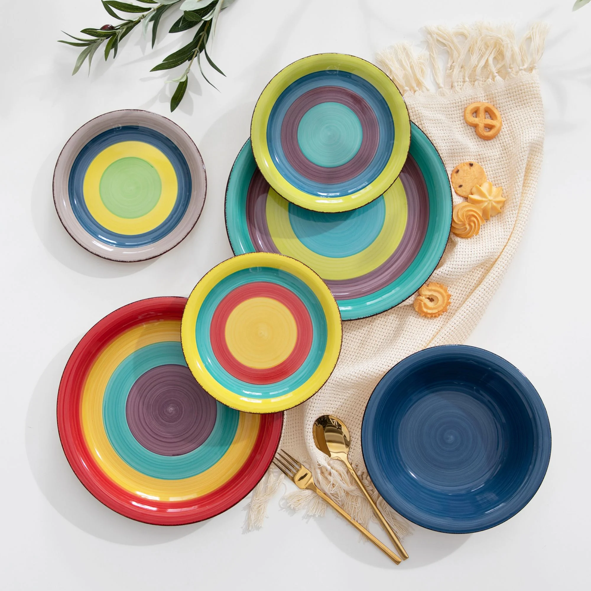 vancasso, Series Arco, 18-Piece Porcelain Dinnerware Set, Colourful Dinner Set, Service for 6