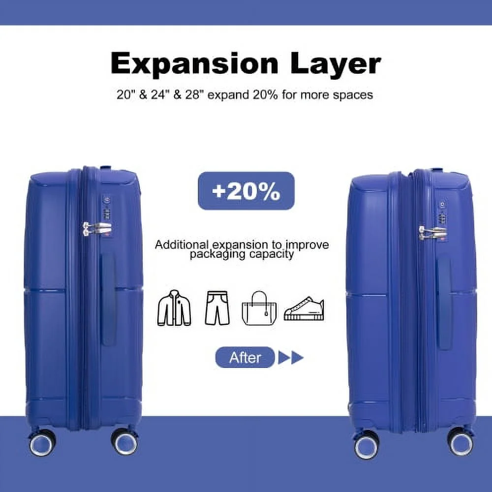 3 Piece Luggage Set Expandable Suitcases Set with Spinner Wheels & TSA Locks, Black