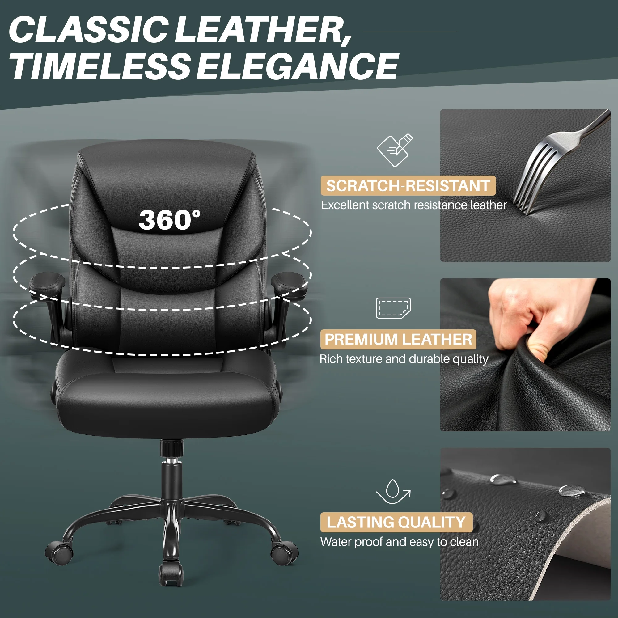 COOLHUT Leather Office Chair, Big and Tall Office Chair 400LBS Wide Seat Ergonomic Computer Desk Chair High Back Executive Leather Chair Adjustable Task Chair Lumbar Back with 8-Year Warranty, Black