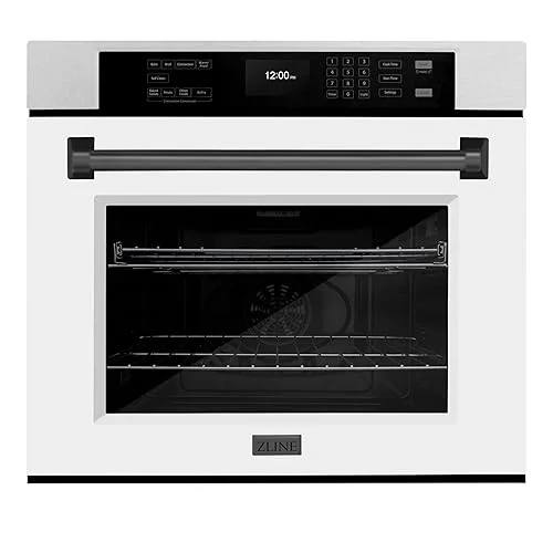 ZLINE 30 in. Autograph Edition Professional Convection Single Wall Oven with Air Fry and Self Clean in DuraSnow Stainless Steel with White Matte Door and Matte Black Handle (WASSZ-WM-30-MB)