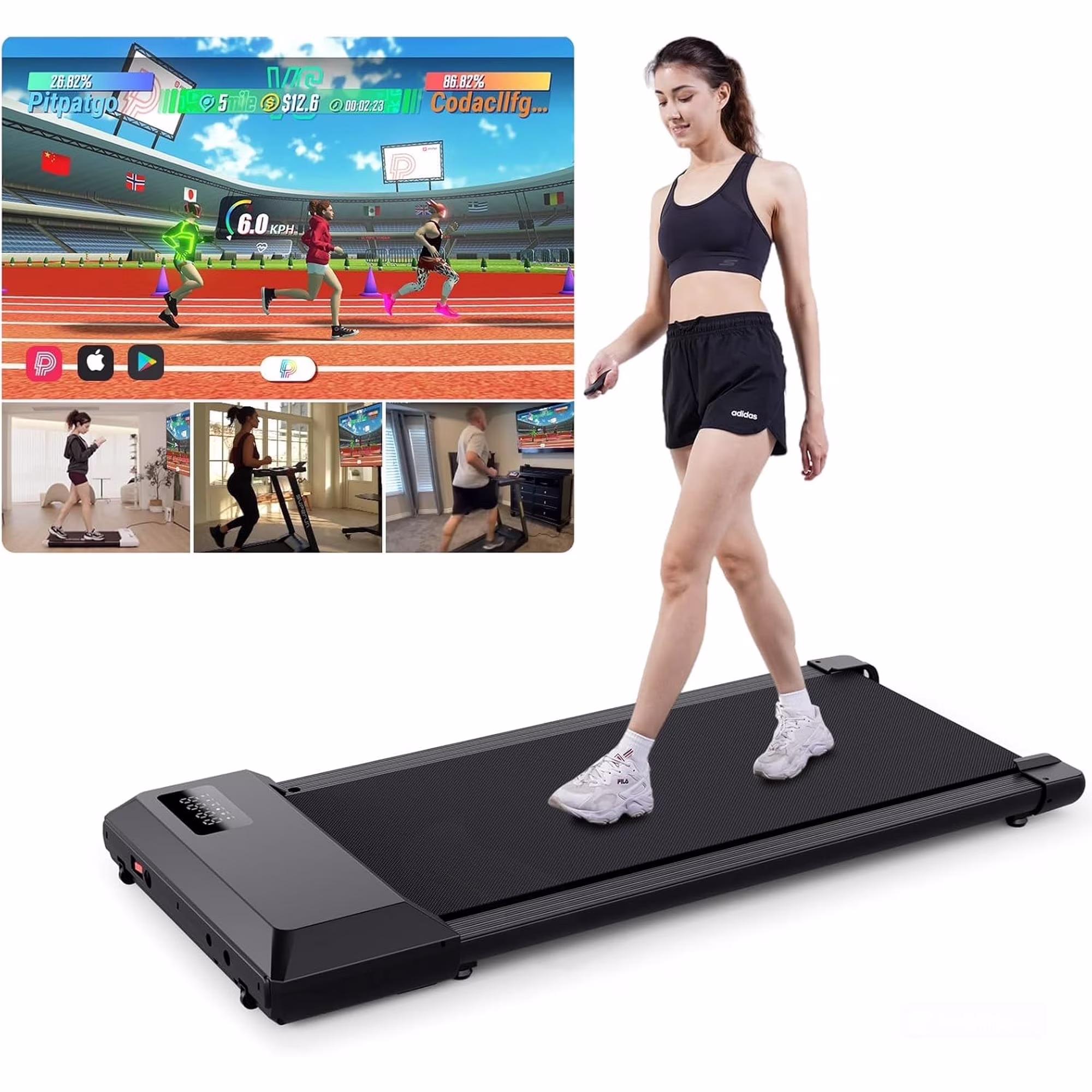 YDZJY 250lb Walking Pad, 0.6-2.5 mph Speed Range 1.2HP Quite Under Desk Treadmill, 2 in 1 Treadmill for Home/Office Exercise with Remote Control, Portable Treadmill with LED Display(Black)