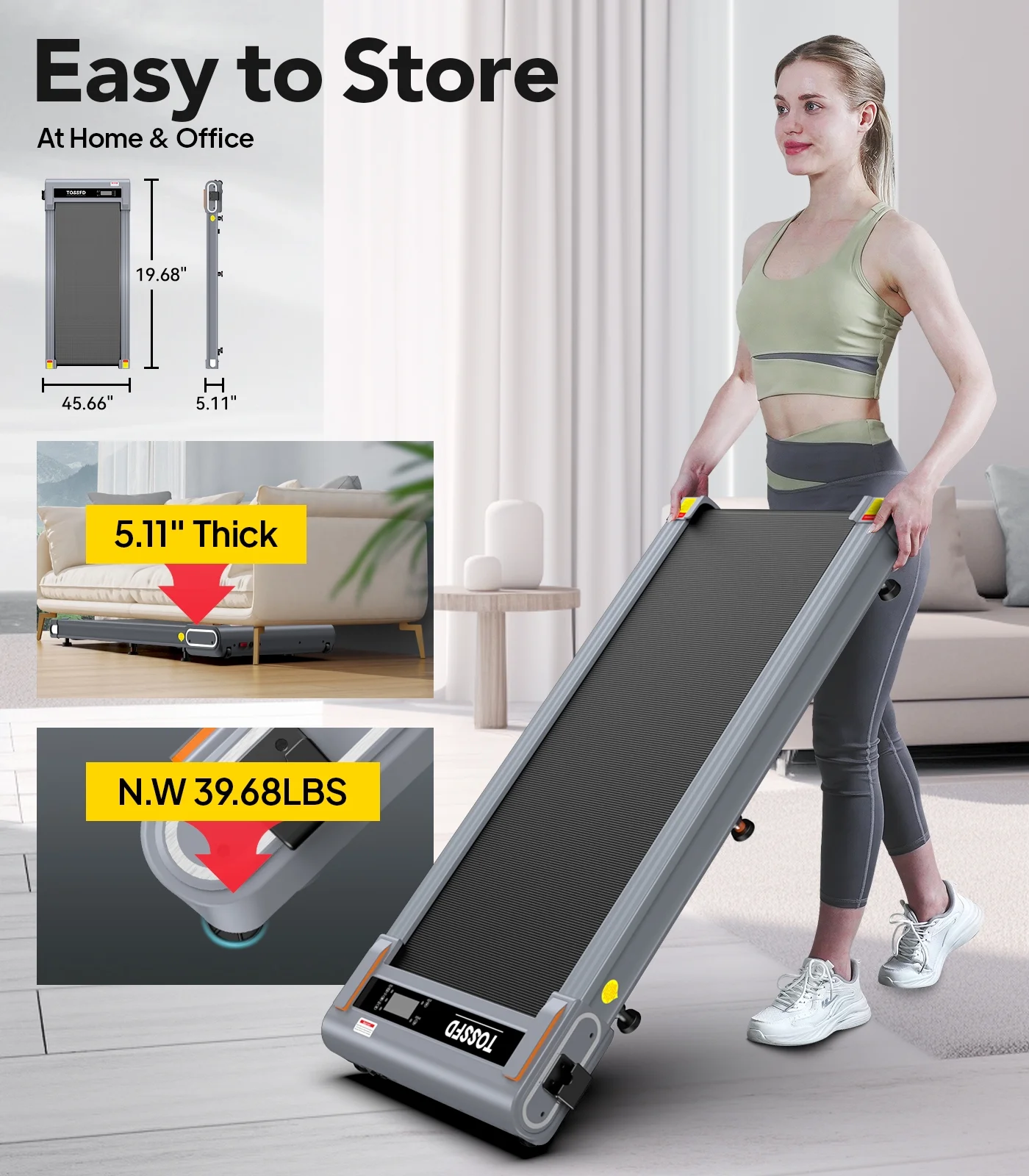 TOSSFD Treadmill Walking Pad with 6% Incline,2.5HP Under Desk Treadmill, Jogging Running Machine for Home Office X301