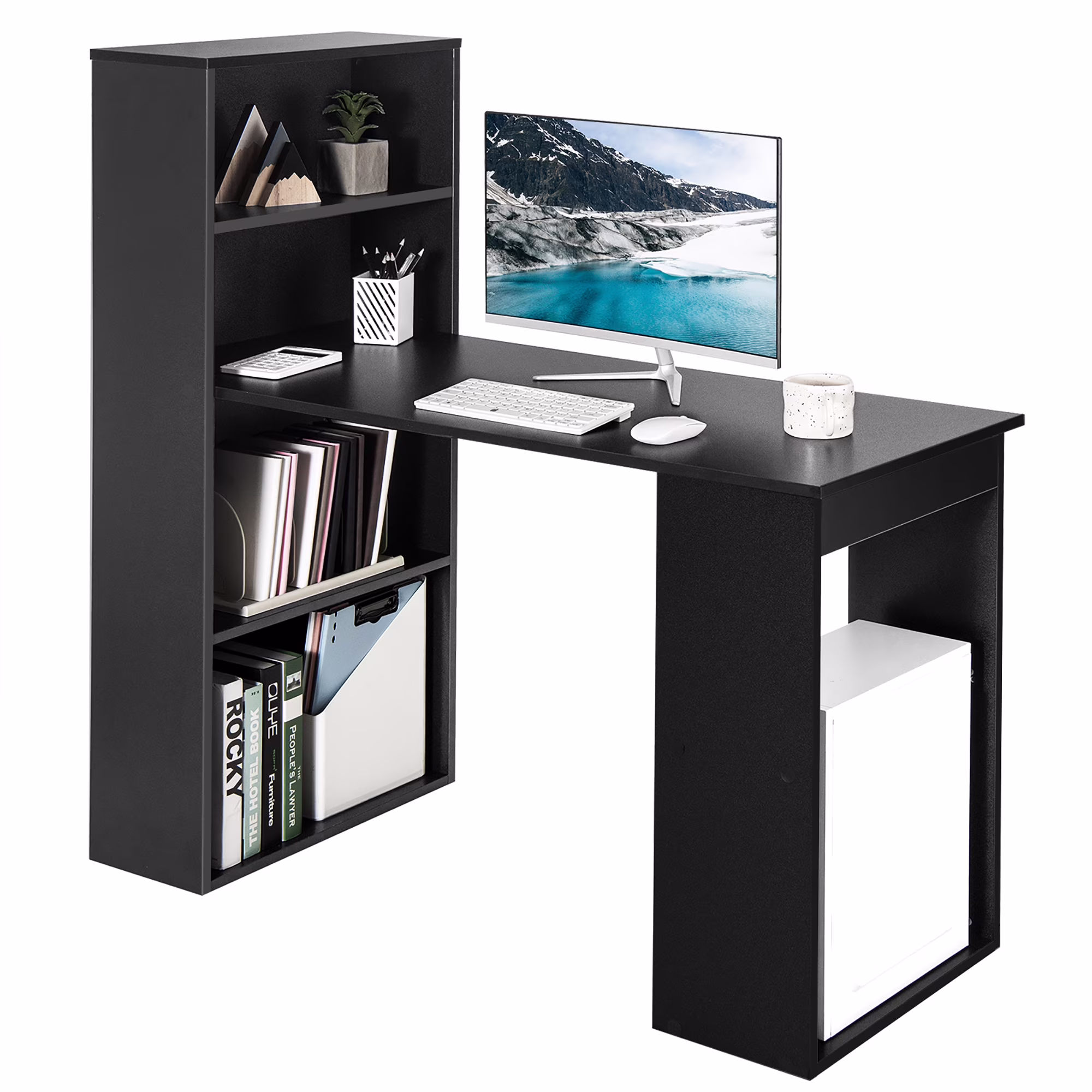 Costway Computer Desk Writing  Workstation Office 6-Tier Storage Shelves Natural