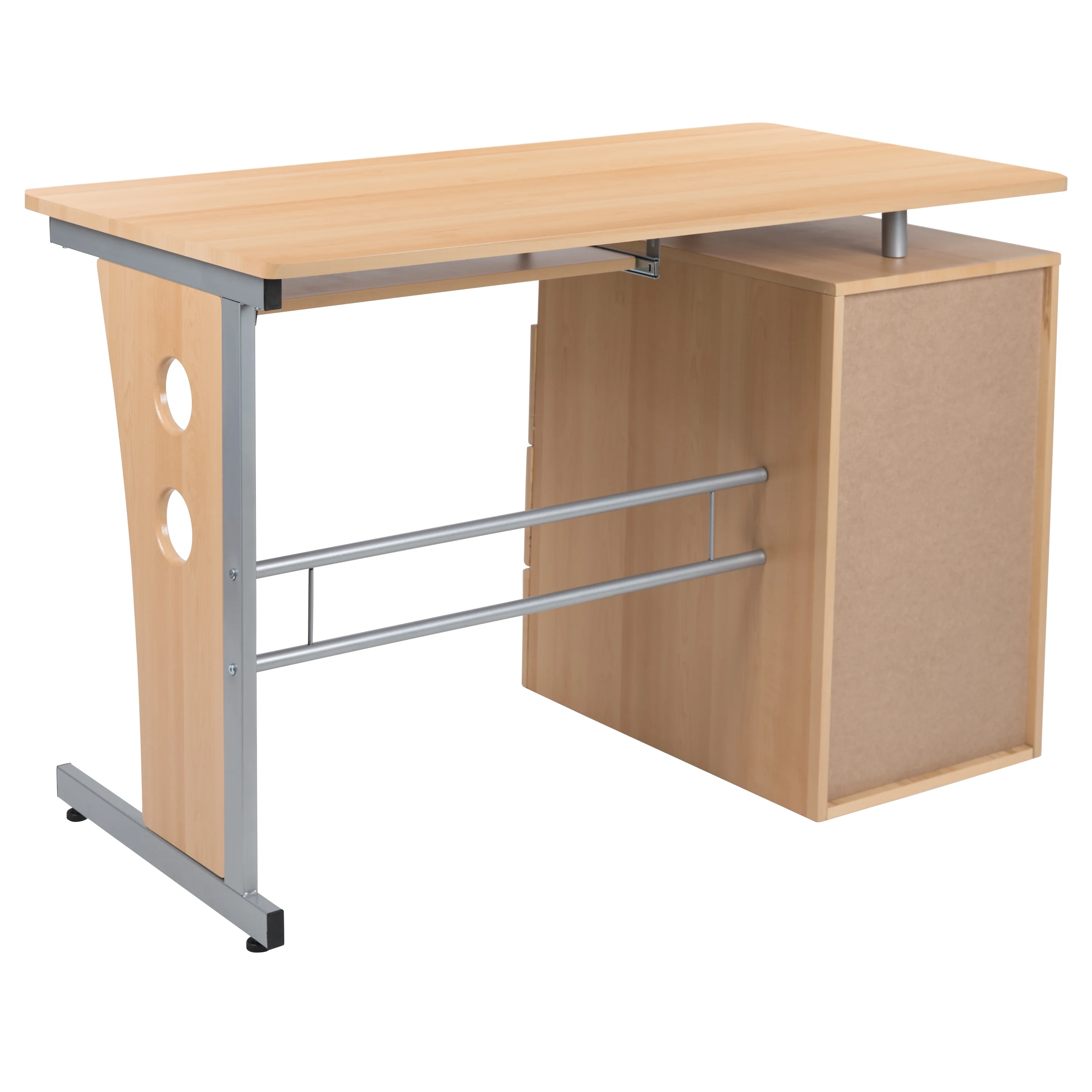 Flash Furniture Rustic Walnut Desk with Three Drawer Pedestal and Pull-Out Keyboard Tray