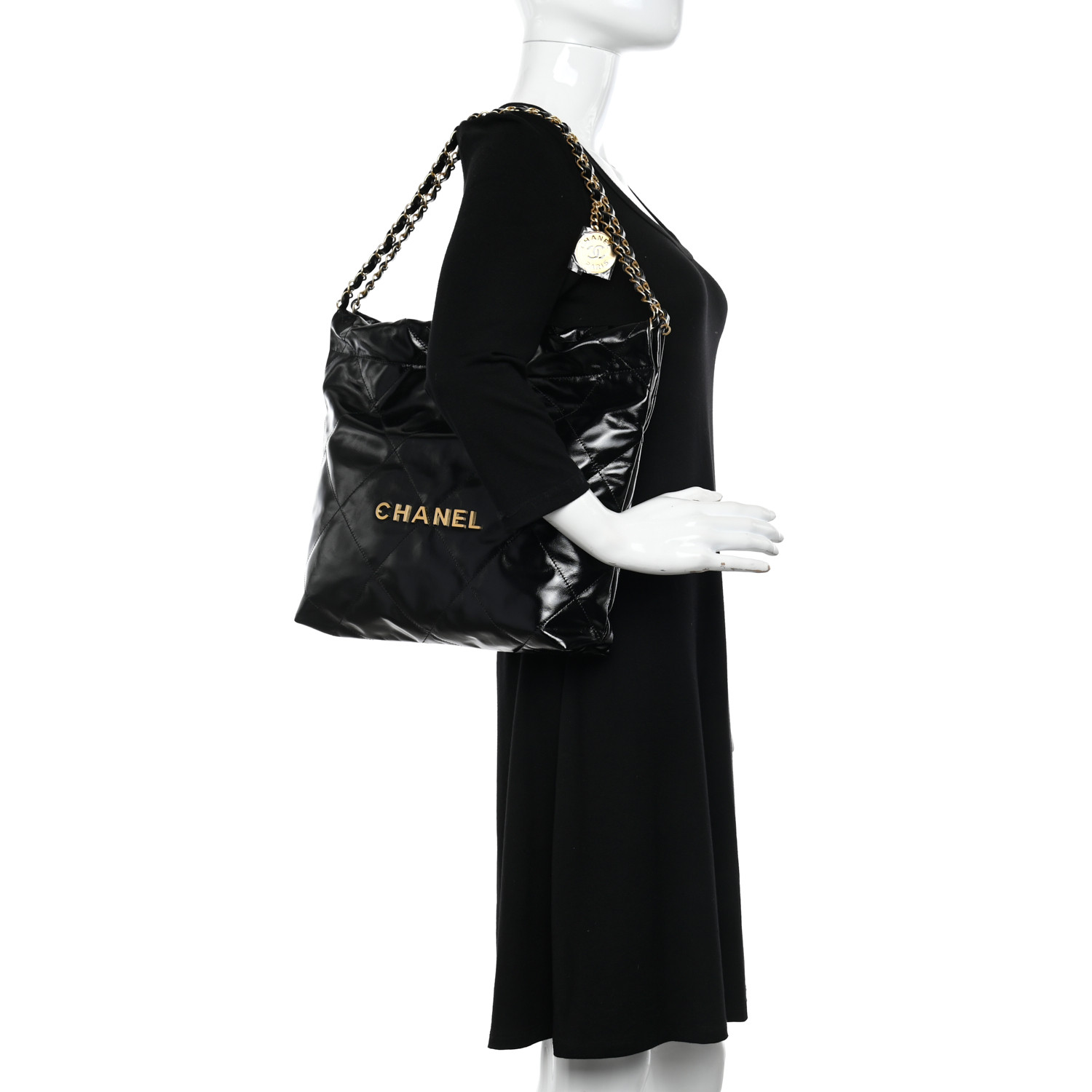 Glazed Calfskin Quilted Small Chanel 22 Black