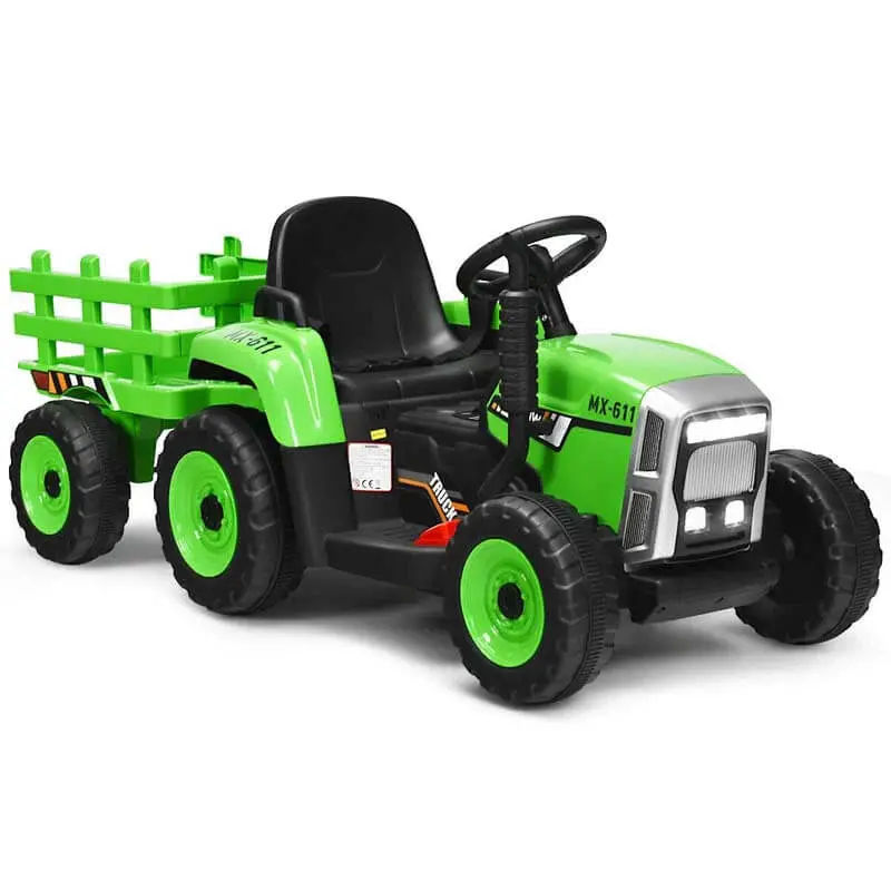 12V Kids Ride-On Tractor with Trailer – Battery-Powered Electric Farm Vehicle Featuring 3-Speed Transmission & Loader Function