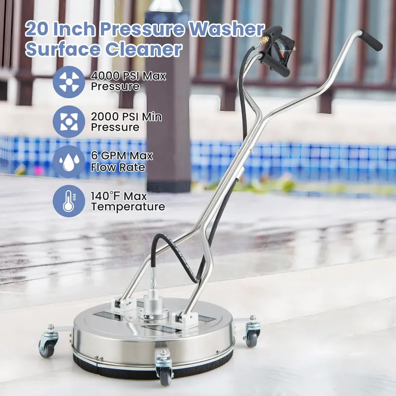 20-Inch Surface Cleaner Attachment for Pressure Washers – Dual-Handle Design with Stainless Housing & 4 Wheels