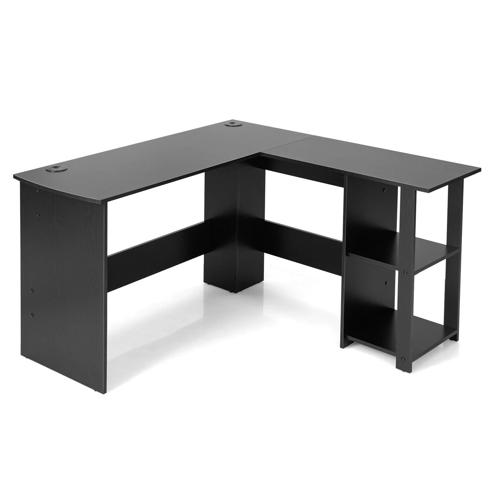 Gymax L-Shaped Office Computer Desk w/ Spacious Desktop & 2-Tier Open Shelves Black