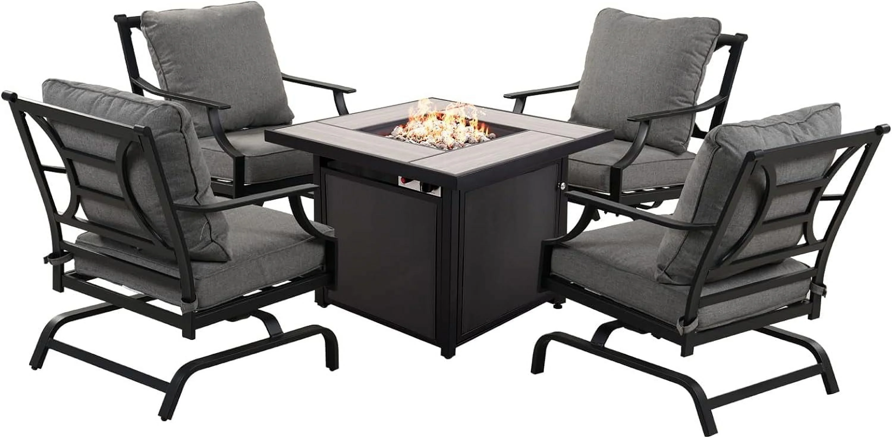 Grand Patio 5-Piece Patio Furniture Conversation Sets with Propane Fire Pit Table Cushioned Rocking Chairs Set of 4, Steel Frame, Gray