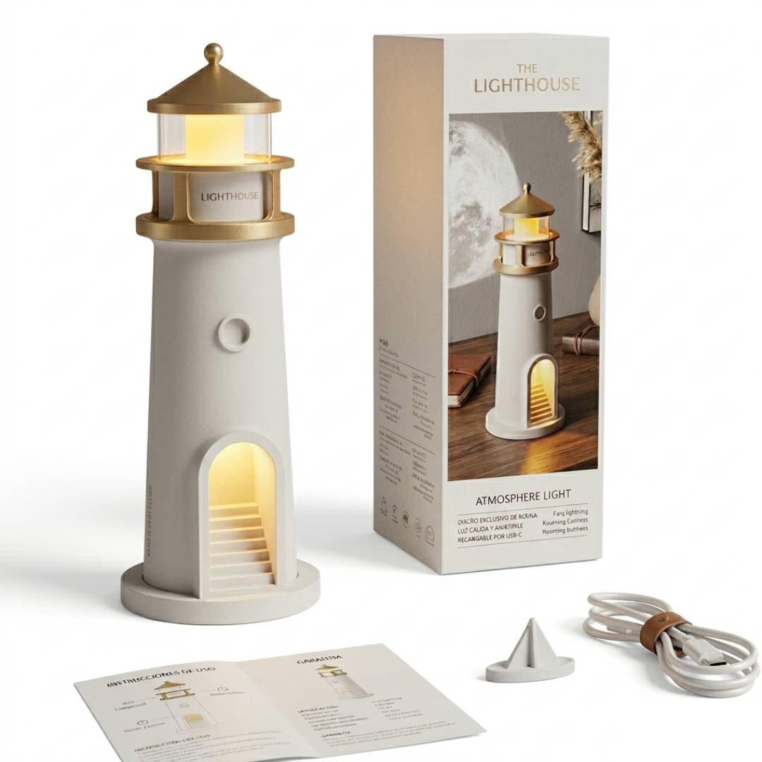 Moonlight Lighthouse Projection Light， USB Rechargeable Lighting, Bedroom Bedside Lamp