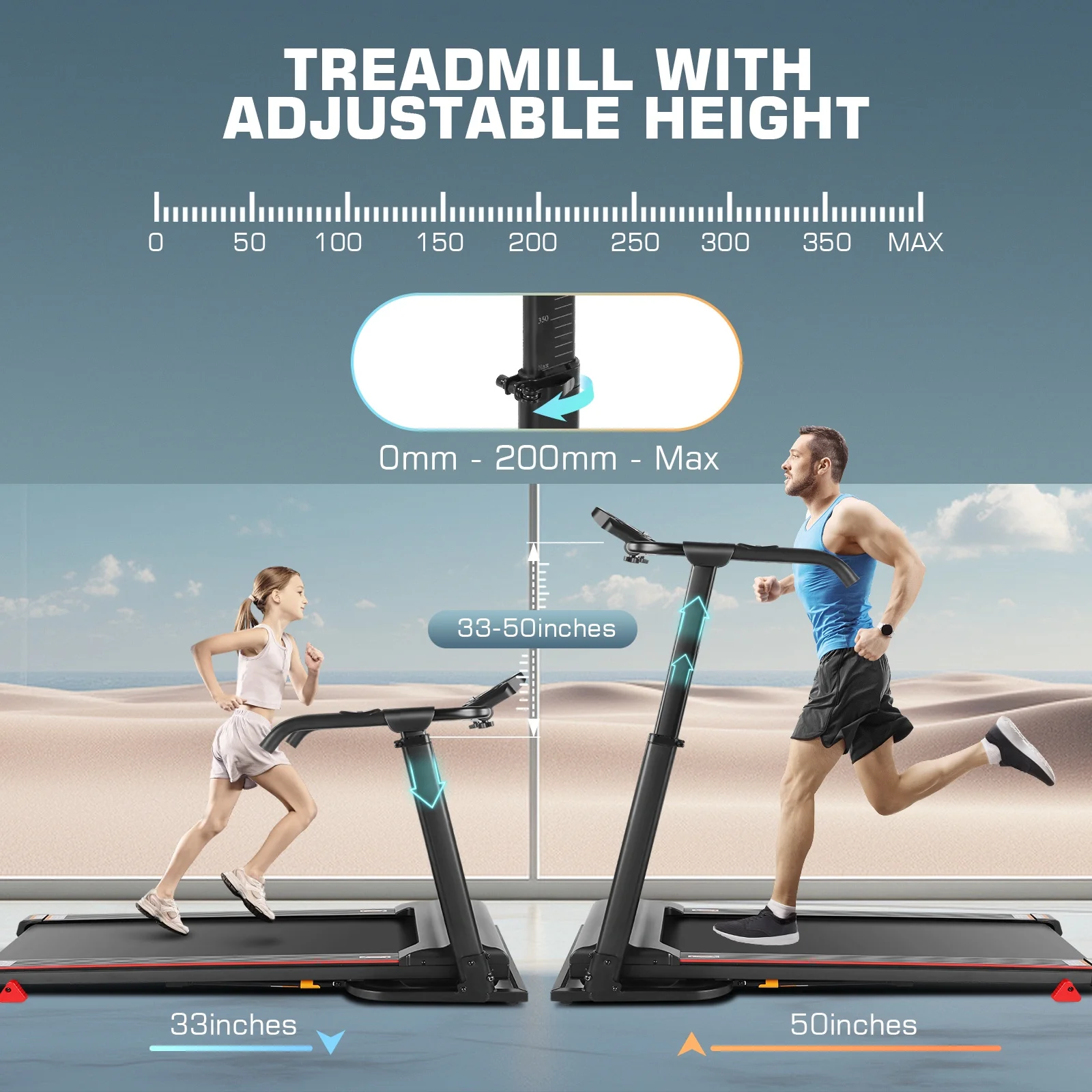 Ancheer Folding Treadmill with Incline, Treadmill with Adjustable Height Desk & Removable iPad Holder,Speed Range 0.6-7.5 mph,300 LBS Weight Capacity