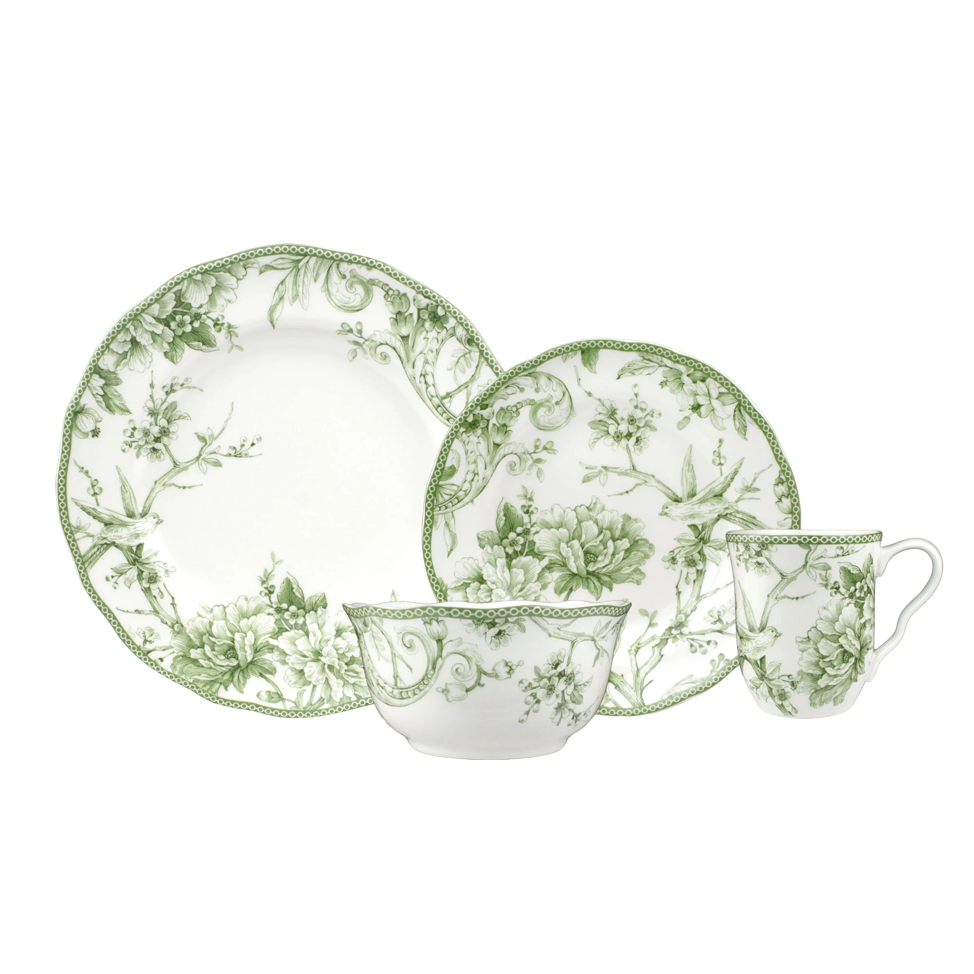 222 Fifth Adelaide Round 16-Piece Porcelain Dinnerware Set, Black Toile
