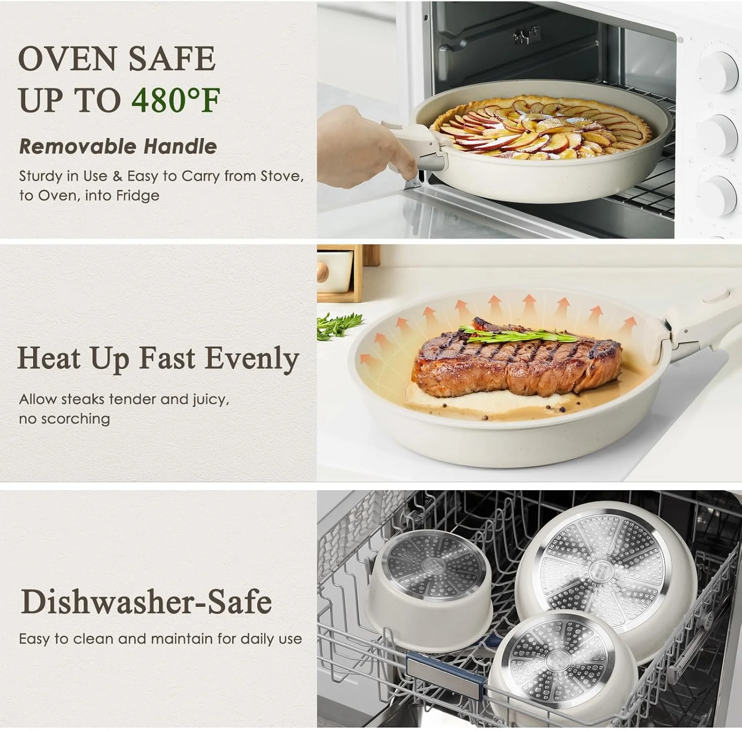 5 Pcs Pots and Pans Set Non Stick - Detachable Handle Cookware Set, Induction Nonstick Kitchen RV Cooking Set Removable Handle - Dishwasher �?Oven Safe ＆Heat Evenly for Better Cooking