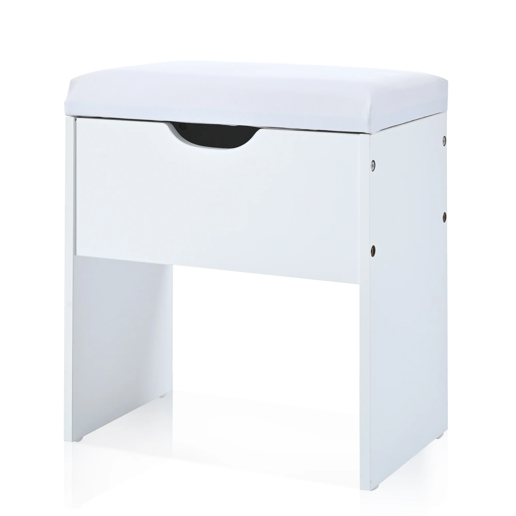 PORKISS Makeup Vanity with Mirror, Vanity Desk Set with 3 Colors Lights, Charging Station and Cushioned Storage Stool, Modern Dressing Table with 5 Drawers and 4 Cabinets for Bedroom, White