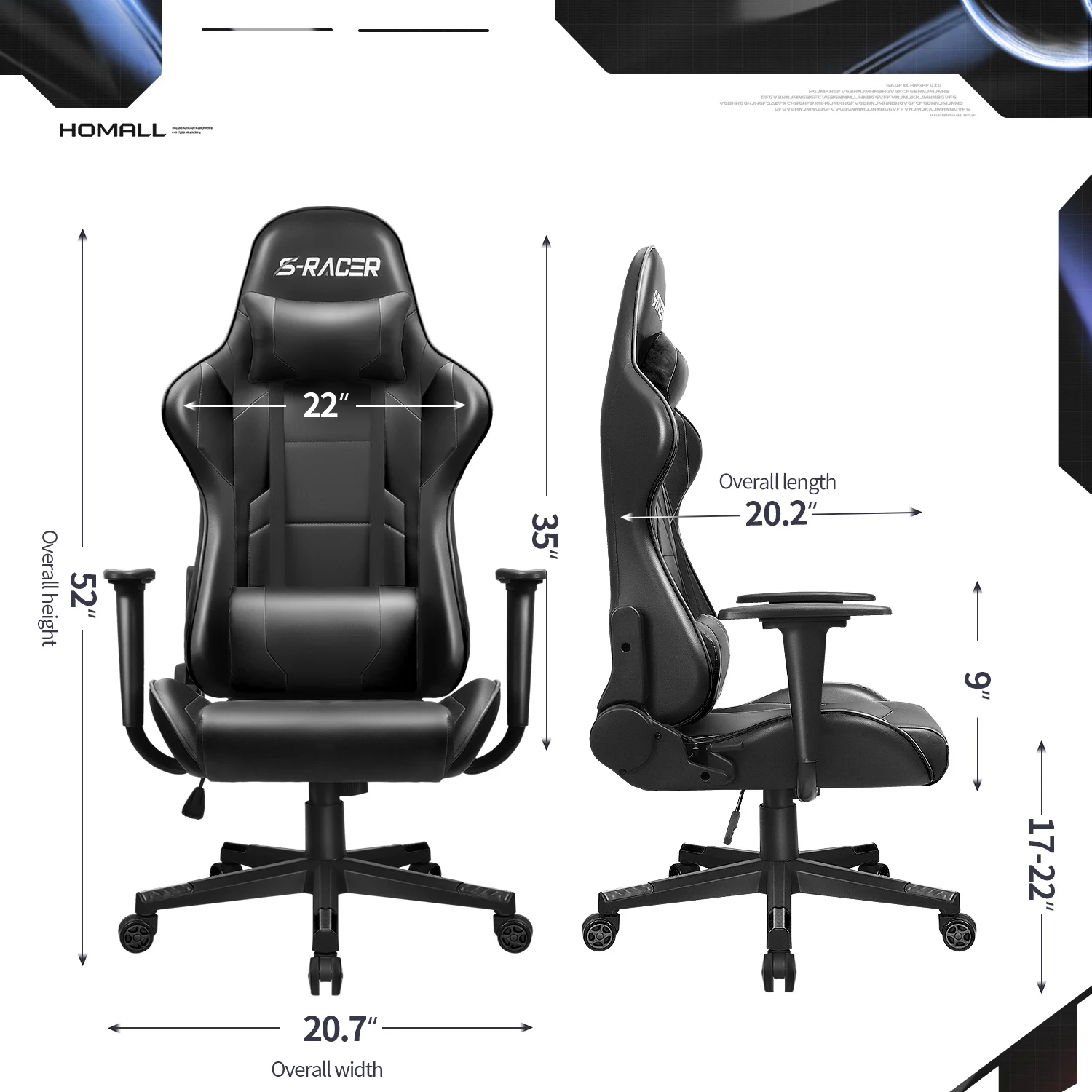Homall Gaming Chair Office Chair High Back Computer Chair Leather Desk Chair Racing Executive Ergonomic Adjustable Swivel Task Chair with Headrest and Lumbar Support, Purple