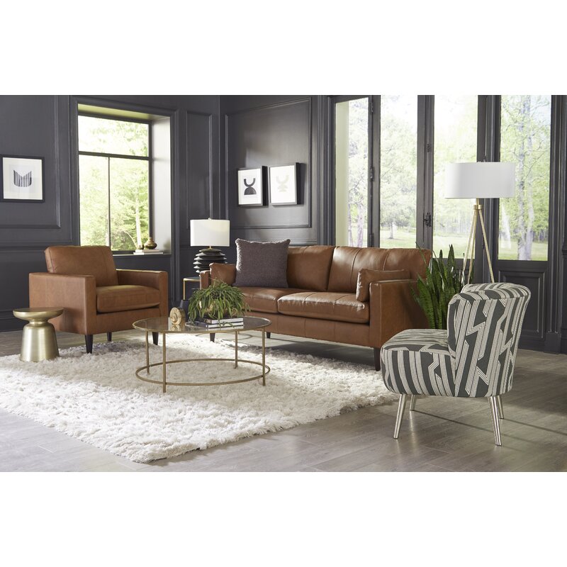 Gaia 81 Genuine Leather Square Arm Sofa