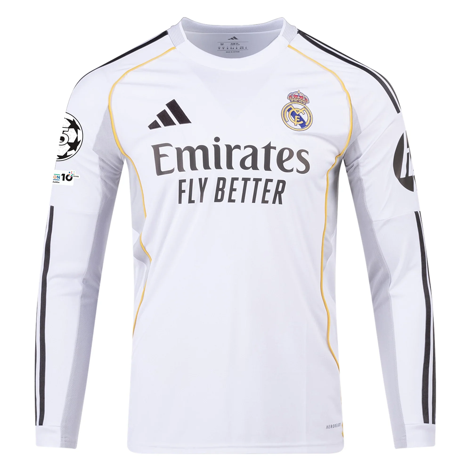 adidas Real Madrid Mbappe Long Sleeve Home Jersey w/ Champions League Patches 25/26 (White)