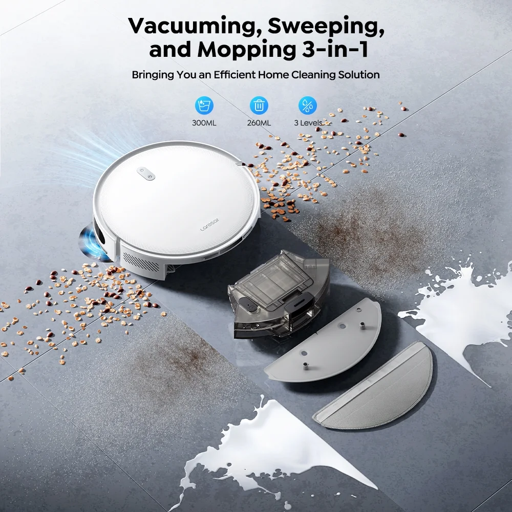 Laresar L10 Robot Vacuum Cleaner Lidar Navigation, 6500Pa 180Min Smart Robot Vacuum and Mop Combo, App/Alexa Control, for Carpet Pet Hair Hard Floor