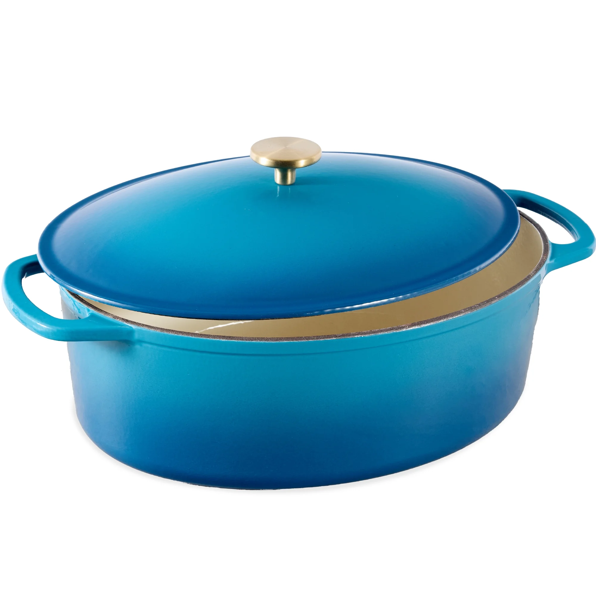 Best Choice Products Oval 7.5 Quart Cast-Iron Dutch Oven, Heavy-Duty w/ Enamel, Side Handles - Vanilla Buttercream