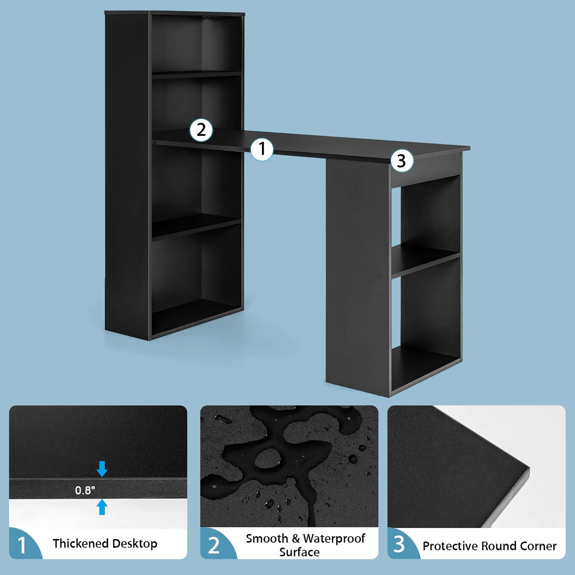 Costway Computer Desk Writing  Workstation Office 6-Tier Storage Shelves Natural