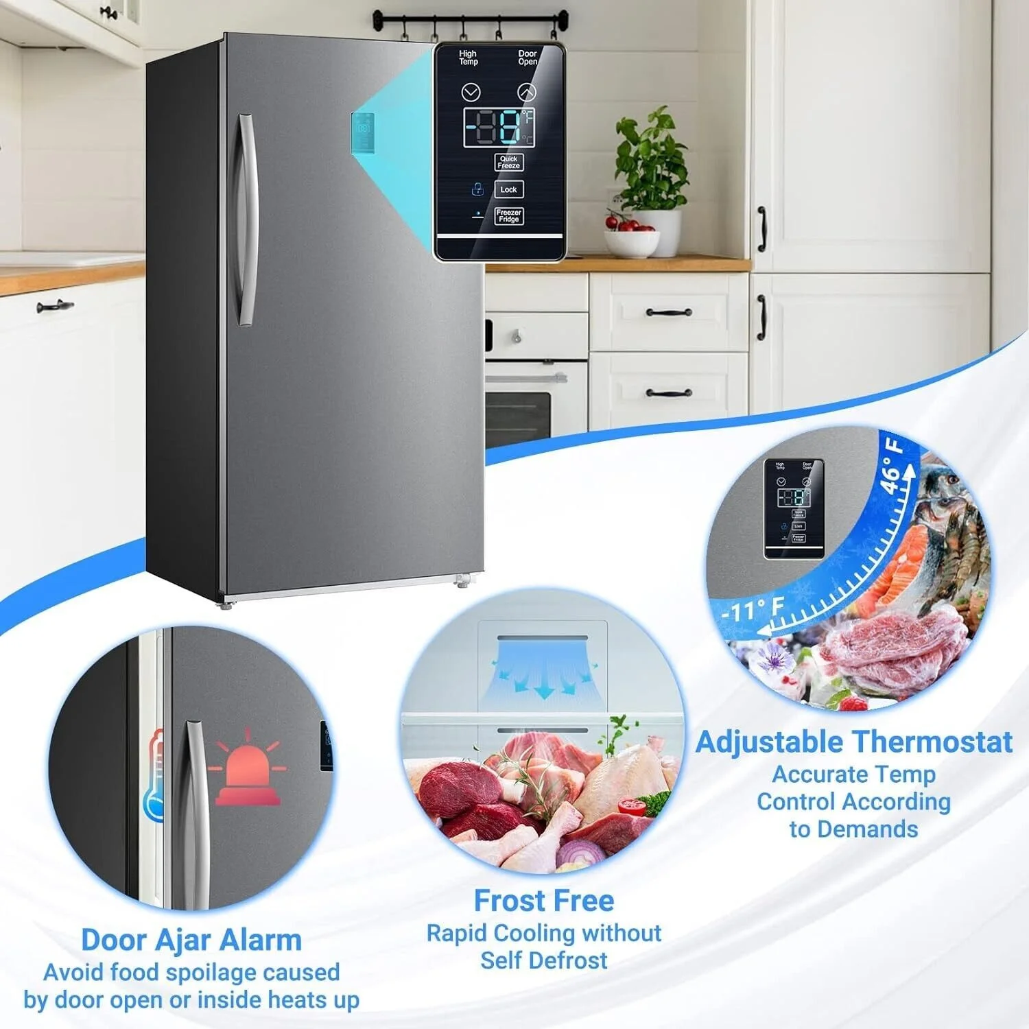 Smad 17.5 Cu ft Upright Freezer Large Capacity Fridge Refrigerator Frost Free Home Stainless Steel
