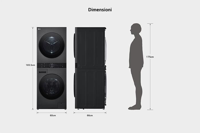 LG - Lavasciuga WASHTOWER WT1210BBF 12/10 Kg Classe A-Platinum Black